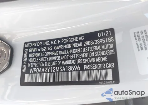 2021 Porsche Taycan z USA, uszkodzony, nr VIN WP0AA2Y12MSA13596
